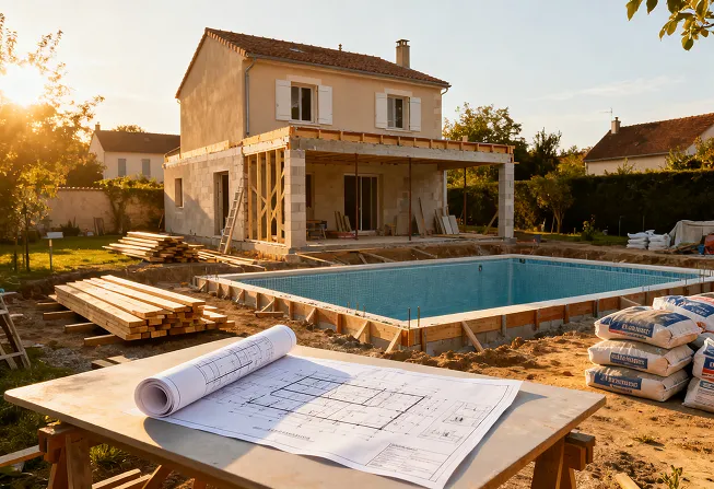 Maison avec travaux d'extension non déclarés en cours de régularisation